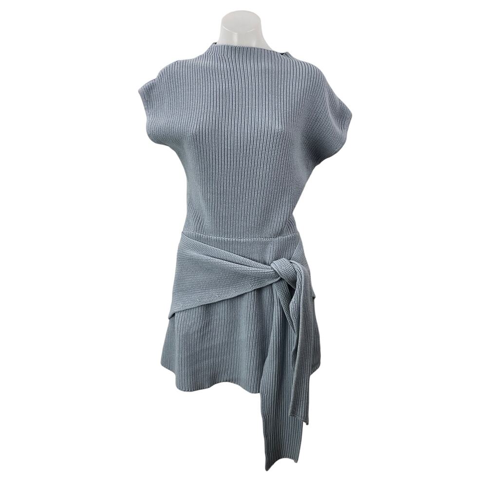 SABO Lovina Women's Blue Short Sleeves Knit Draped Side Knot Mini Dress Size M